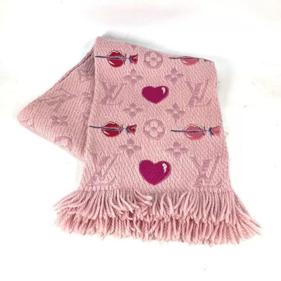 LOUIS VUITTON M71587 Echarpes-logomania a la folie heart lip lips fringe Scarf - Picture 1 of 15